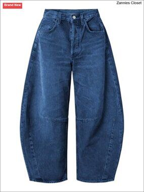 Cotton Barrel Jeans Boyfriend Denim Casual Baggy Wide Leg Mid Rise